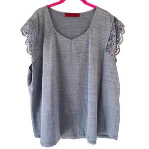 Love Scarlett 2X Gray Lace Sleeve V Neck Knit Top Blouse Plus Size
